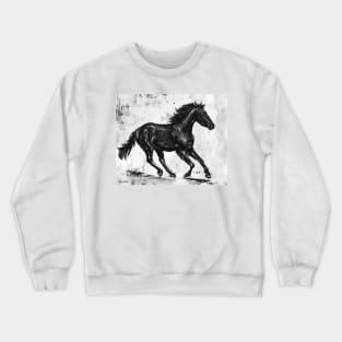 Painting of a Gorgeous Black Mustang Horse Running Crewneck Sweatshirt